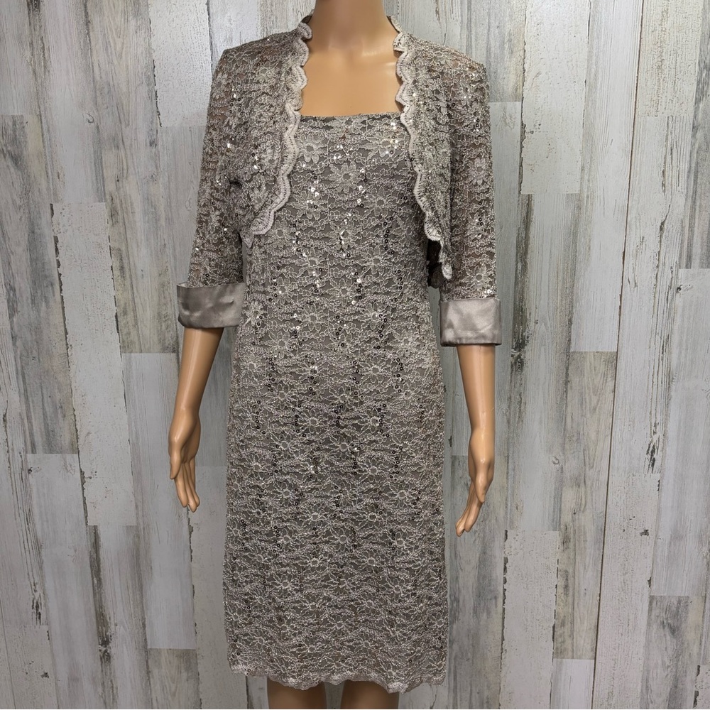 R&M Richards Sequined Lace Jacket Dress